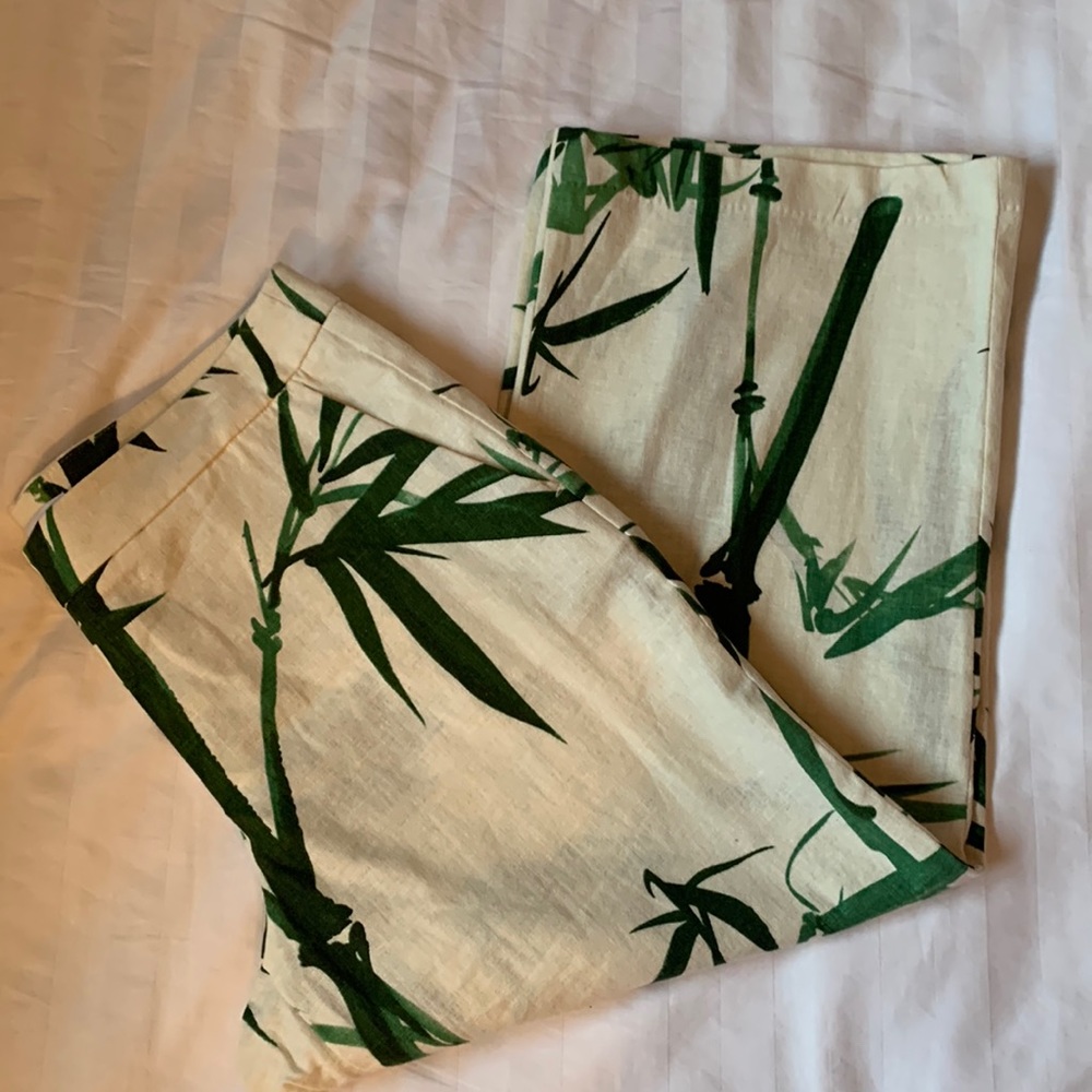 Carolina Belle Montreal Cream bamboo linen/cotton wide leg cropped pants EUC